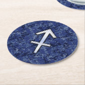 射手座〔占星術の〕十二宮図シンボルNavyDigital迷彩 ラウンドペーパーコースター (アングル)