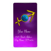 射手座〔占星術の〕十二宮図誕生日ブルーターコイズパープル ラベル (正面)