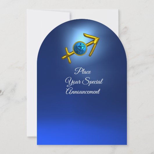 射手座〔占星術の〕十二宮図誕生日金ゴールドブルー、火災雲 招待状 (裏面)