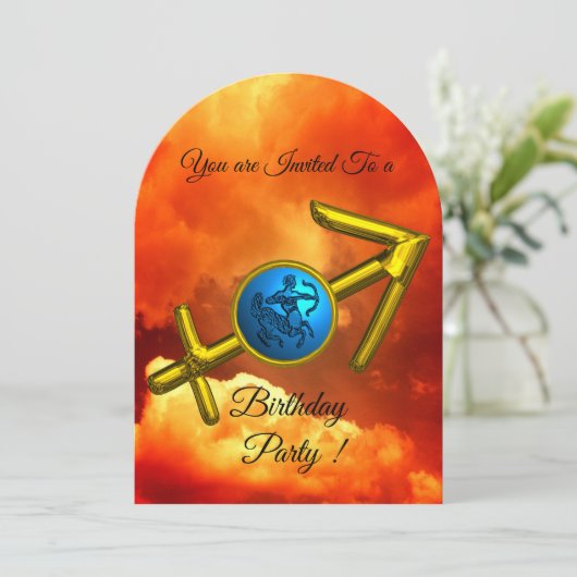 射手座〔占星術の〕十二宮図誕生日金ゴールドブルー、火災雲 招待状 (スタンド正面)