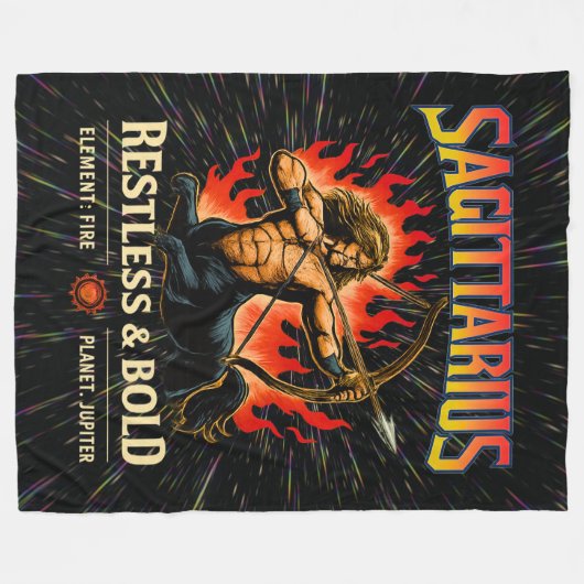 射手座〔占星術の〕十二宮図80のロックバンドインスパイア フリースブランケット (正面(横))