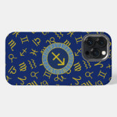 射手座〔占星術の〕十二宮図+星占い記号Ptn Gld+ブルース iPhoneケース (裏面横)