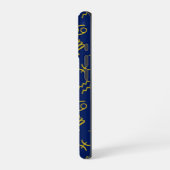 射手座〔占星術の〕十二宮図+星占い記号Ptn Gld+ブルース iPhoneケース (左側面)