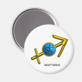 射手座、金ゴールドブルー〔占星術の〕十二宮図誕生日標識 マグネット (正面/裏面)