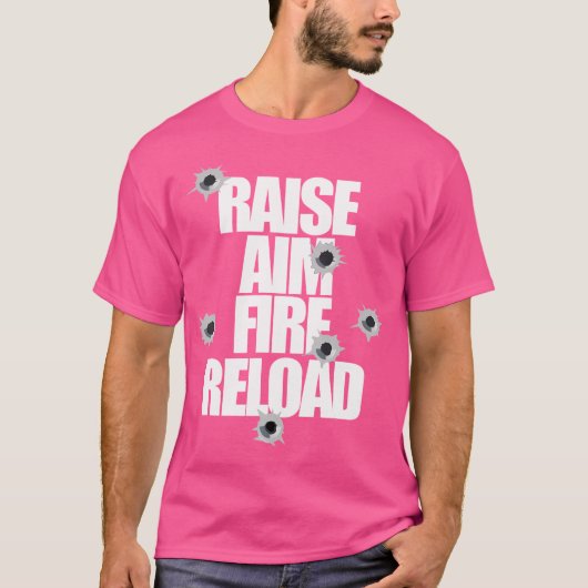 射撃場で笑える「照準・発射・再装填」 Tシャツ (正面)