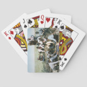 射撃、発砲のがらくたを賭けているカウボーイを描写する郵便はがき トランプ (裏面)