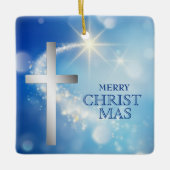 射撃、 発砲スタークリスチャンシルバークロスクリスマス セラミックオーナメント (正面)