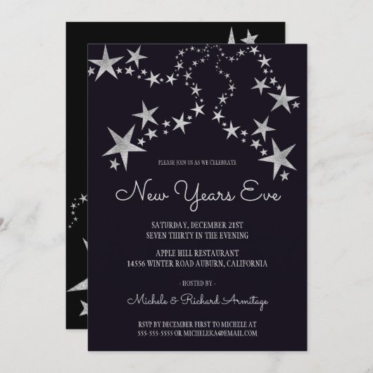 射撃、 発砲スターズニューイヤーズ招待状 招待状 (正面/裏面)