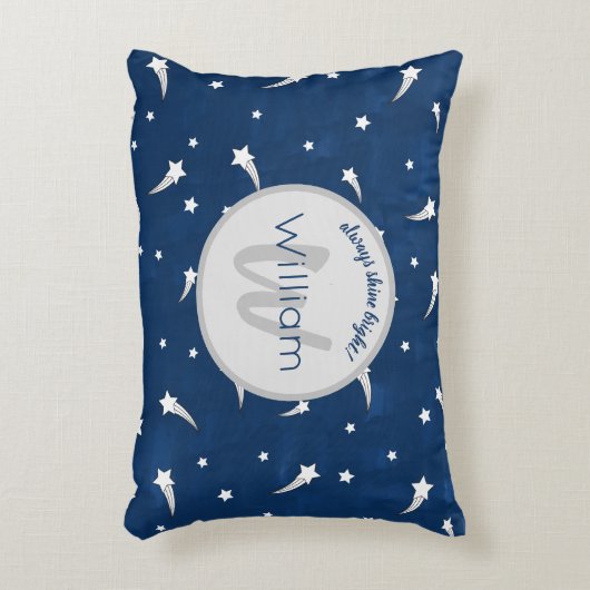 射撃、 発砲スターズネイビーブルーウォーターカラーモノグラム アクセントクッション (正面(垂直))