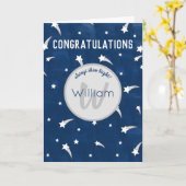 射撃、 発砲スターズネイビーブルーウォーターカラーモノグラム カード (黄色い花)