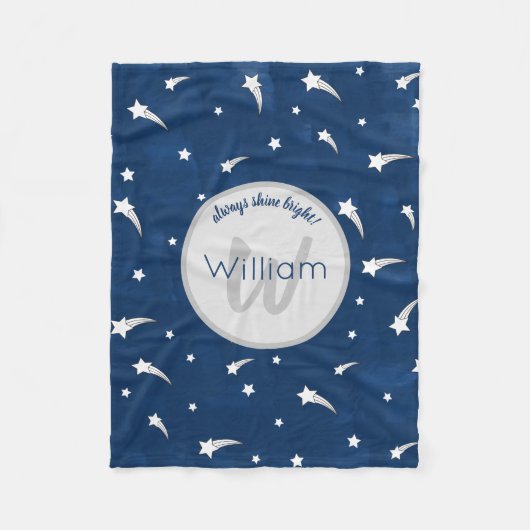 射撃、 発砲スターズネイビーブルーウォーターカラーモノグラム フリースブランケット (正面)