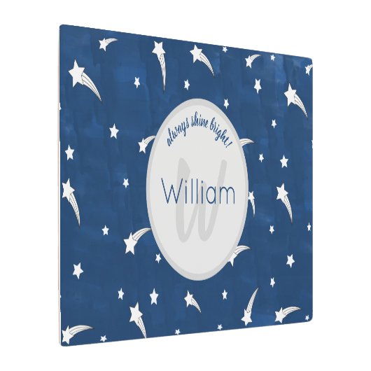 射撃、 発砲スターズネイビーブルーウォーターカラーモノグラム メタルプリント (アングル)