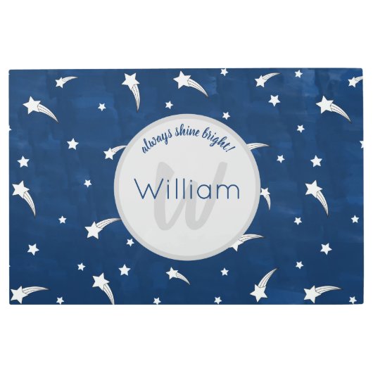 射撃、 発砲スターズネイビーブルーウォーターカラーモノグラム メタルプリント (正面)