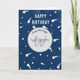 射撃、 発砲スターズブルーウォーターカラーモノグラム誕生日 カード