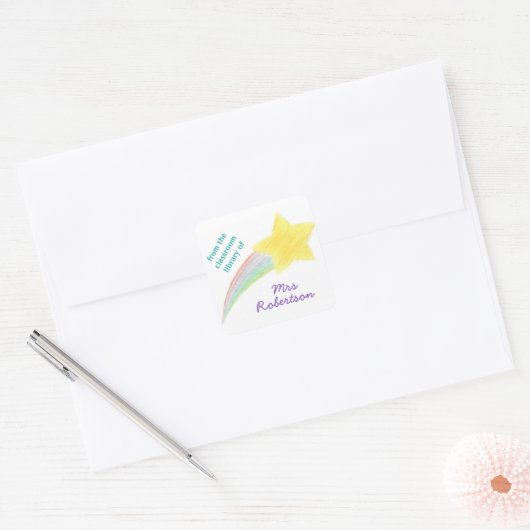 射撃、 発砲スターパーソナライズされた先生蔵書票 スクエアシール (封筒)