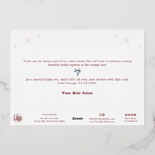 射撃、 発砲スターフォイルアクセントクリスマスのホリデーカード 箔招待状 (裏面)