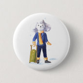 射撃、 発砲スターホワイトドッグボタン 缶バッジ (正面)