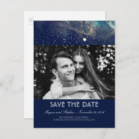 射撃、 発砲スター星空の夜の写真の保存日付 案内ポストカード (正面/裏面)