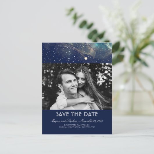 射撃、 発砲スター星空の夜の写真の保存日付 案内ポストカード (スタンド正面)