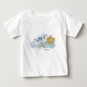 射撃、 発砲スター生まれファーストツインおもしろいベビーシャワー ベビーTシャツ