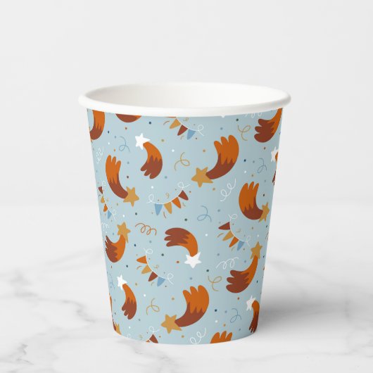 射撃、 発砲スター&紙吹雪お祝いブルー 紙コップ (正面)