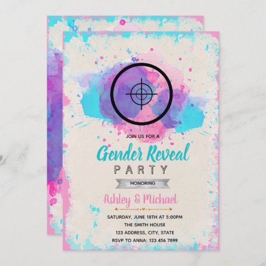 射撃、発砲ターゲット性はパーティの招待状を明らかにします 招待状 (正面/裏面)