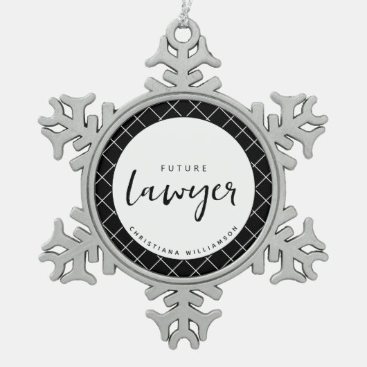 将来のエレガント弁護士チェックのパタパーソナライズされたーン スノーフレークピューターオーナメント (正面)