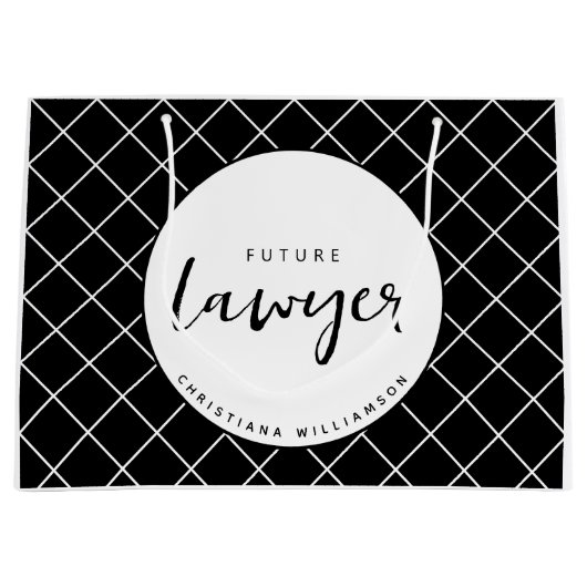 将来のエレガント弁護士チェックのパタパーソナライズされたーン ラージペーパーバッグ (正面)