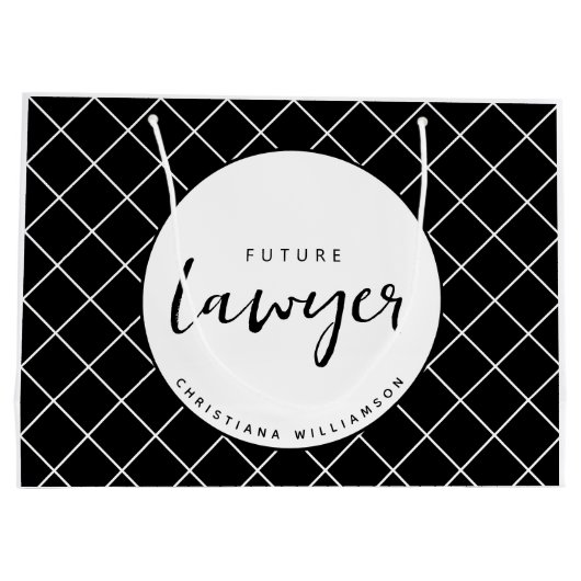 将来のエレガント弁護士チェックのパタパーソナライズされたーン ラージペーパーバッグ (裏面)