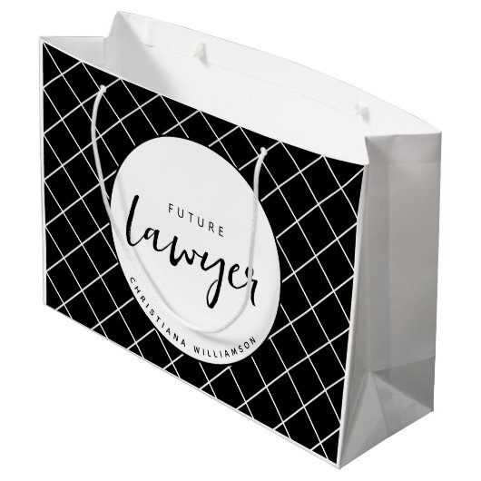 将来のエレガント弁護士チェックのパタパーソナライズされたーン ラージペーパーバッグ (裏面アングル)