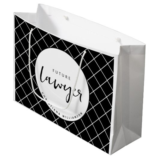 将来のエレガント弁護士チェックのパタパーソナライズされたーン ラージペーパーバッグ (正面アングル)