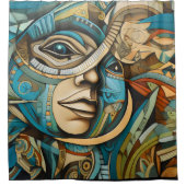 将来のキュービストアールデコ抽象芸術 シャワーカーテン (正面)