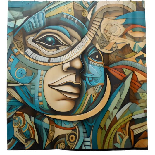 将来のキュービストアールデコ抽象芸術 シャワーカーテン (正面)