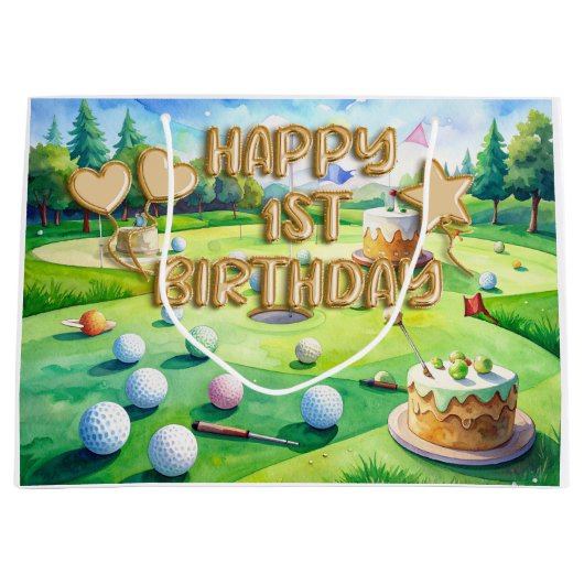 将来のゴルファーの1歳の誕生日 ラージペーパーバッグ (正面)