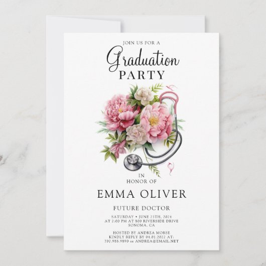 将来のドクターピンクフローラ聴診器の卒業 招待状 (正面)