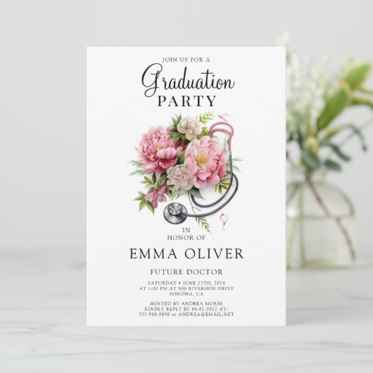将来のドクターピンクフローラ聴診器の卒業 招待状 (スタンド正面)