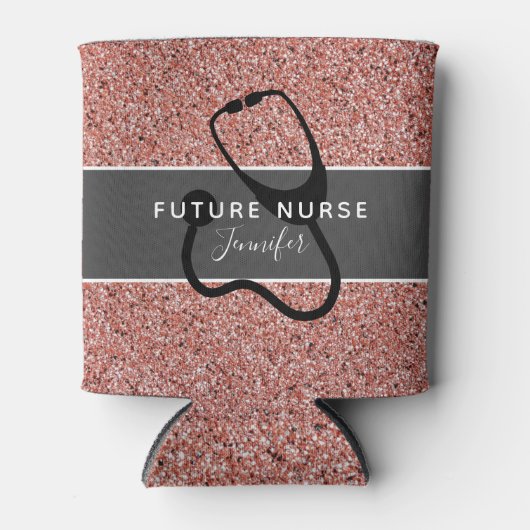 将来のナース医用聴診器ピンクグリッター名 缶クーラー (正面)