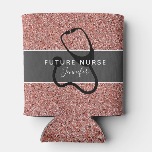 将来のナース医用聴診器ピンクグリッター名 缶クーラー (裏面)