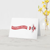 将来のパイロット – バナー付き飛行機 カード (黄色い花)