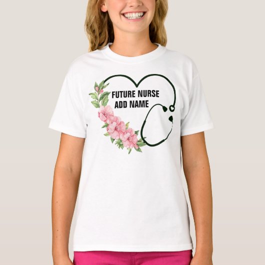 将来のパーソナライズされたナース名 Tシャツ (正面)