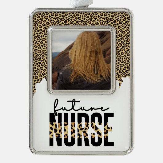 将来のパーソナライズされたナース学生ナース写真 シルバープレートフレームオーナメント (正面)