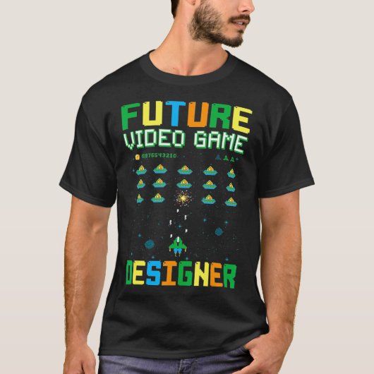 将来のビデオゲームデザイナーゲ子供へーム開発者 Tシャツ (正面)