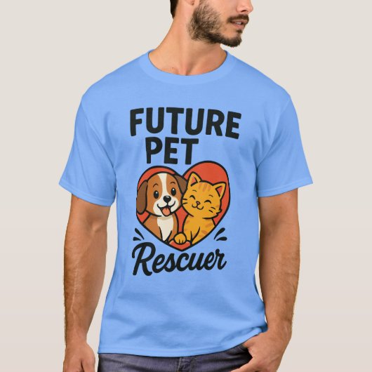 将来のペットレスキュー隊 かわいい子供たちと動物レスキュー Tシャツ (正面)