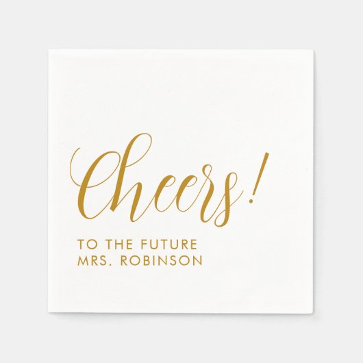 将来のミセス金ゴールドスクリプトのモダンブライダルシャワー スタンダードカクテルナプキン (正面)