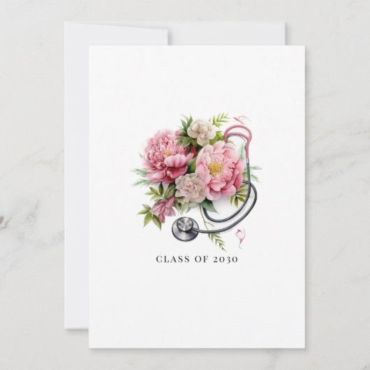 将来の医師フローラ聴診器の写真卒業 招待状 (裏面)