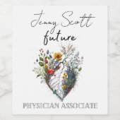 将来の医師関連ハートスケッチ花 ワインラベル (シングルラベル)