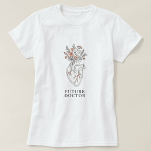 将来の医師 解剖学的ハートとフローラBouqu Tシャツ