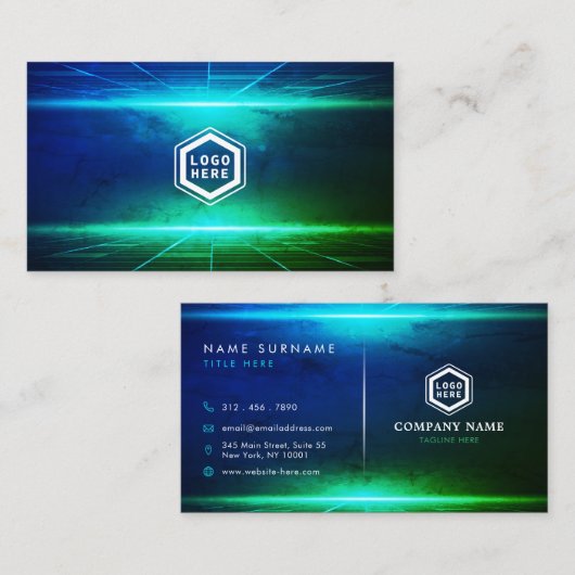 将来の地平線の青と緑のライトテクスチャ 名刺 (正面/裏面)