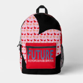 将来の娘，赤い黒いグレーのラブレター プリントバックパック (正面)