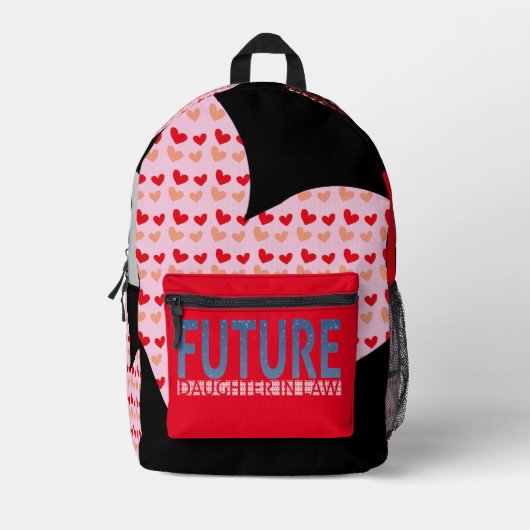 将来の娘，赤い黒いグレーのラブレター プリントバックパック (正面)